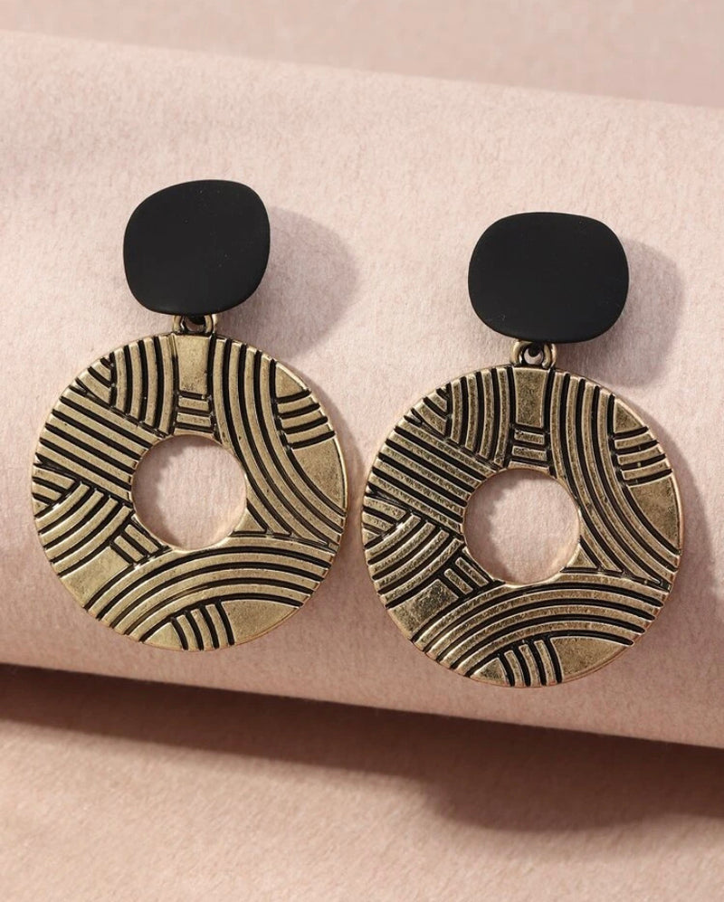 Maze Circle Metal Earrings