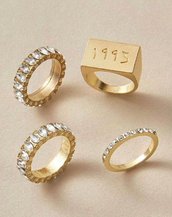 Rhinestone Engraved 90’s Ring Set