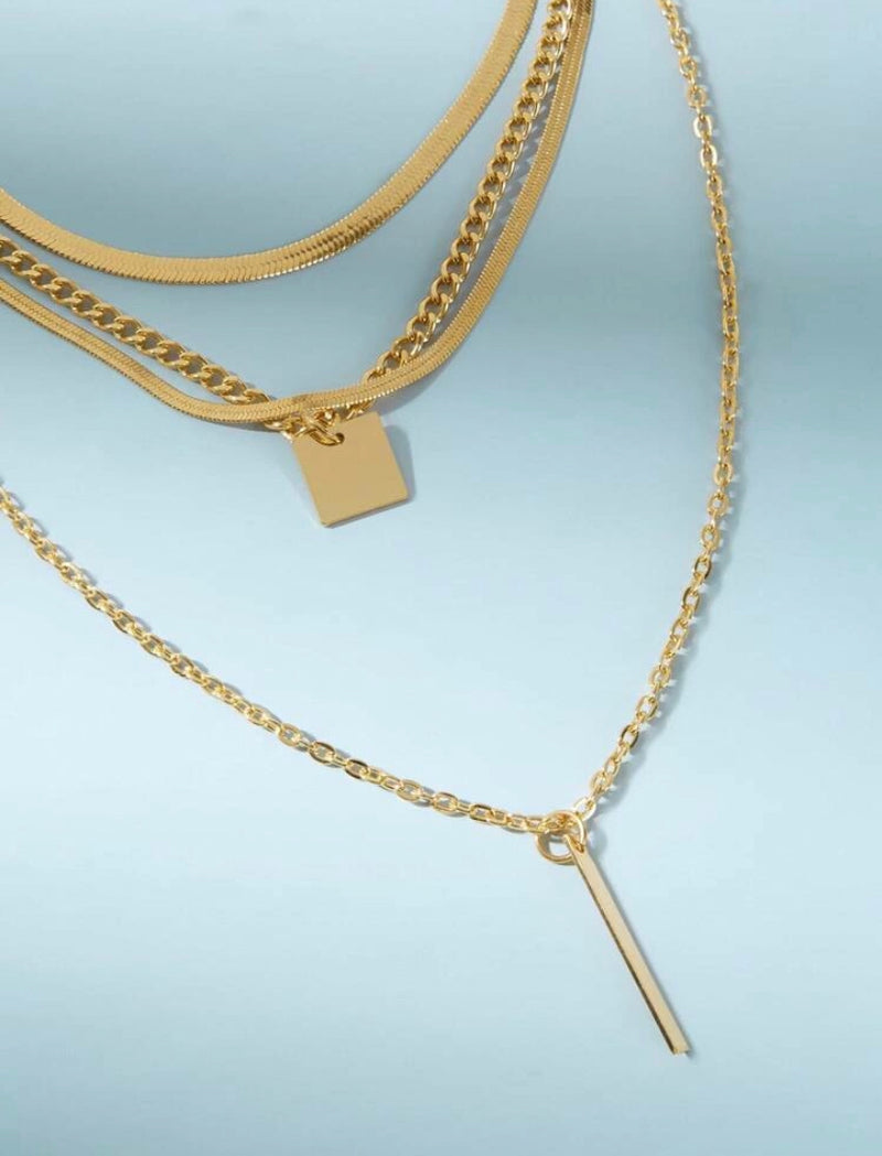 Bar & Geometric Flat Charm Layered Necklace