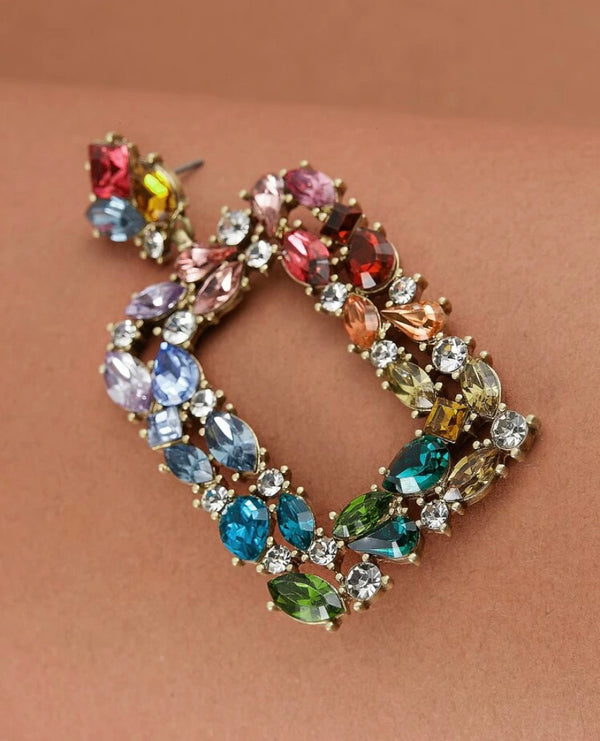 Colorful Rhinestone Square Earrings
