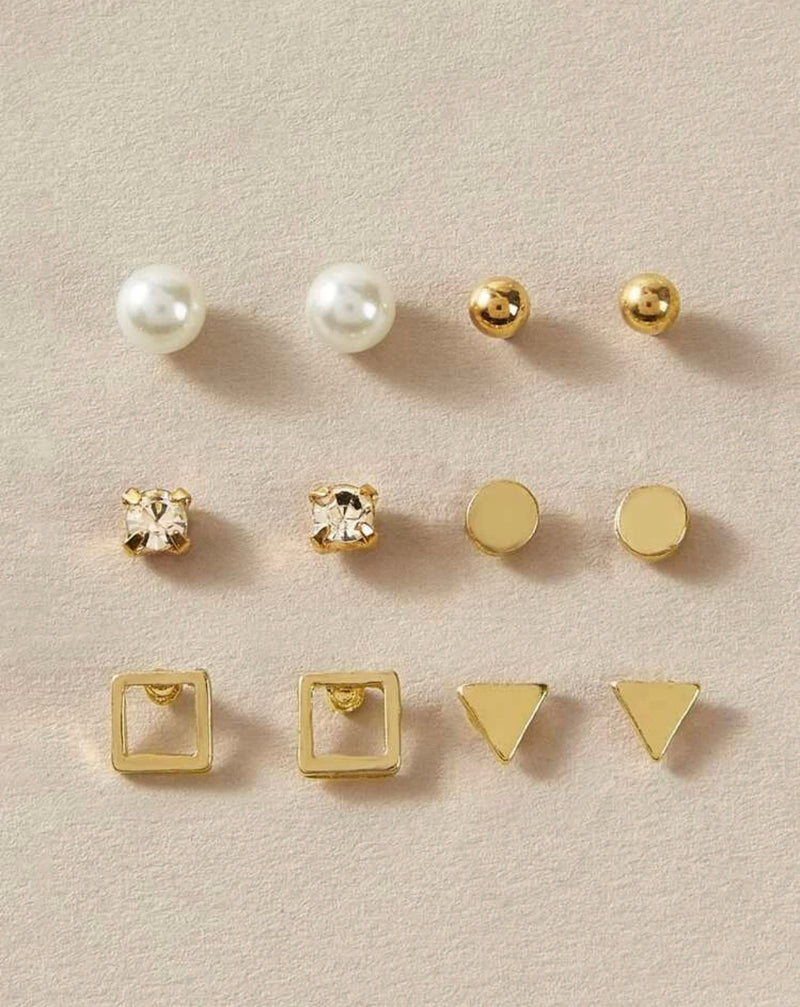 Pearl & Geometric Stud Earrings