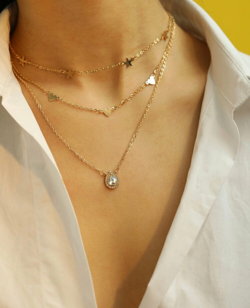 Rhinestone & Star Charm Layered Necklace