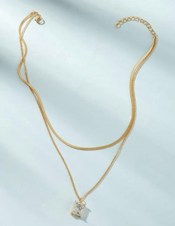 Rhinestone Layered Chain Necklace