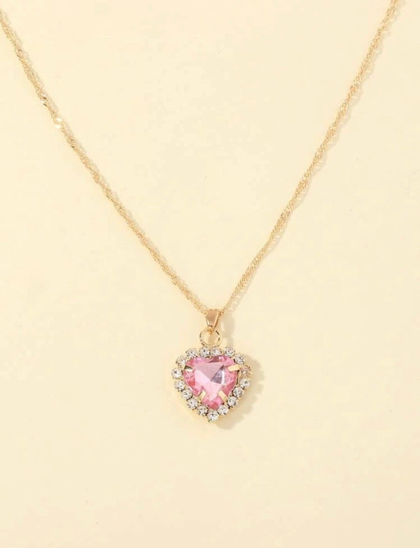 Heart Charm Rhinestone Necklace