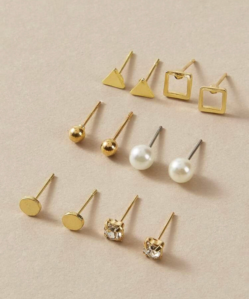 Pearl & Geometric Stud Earrings
