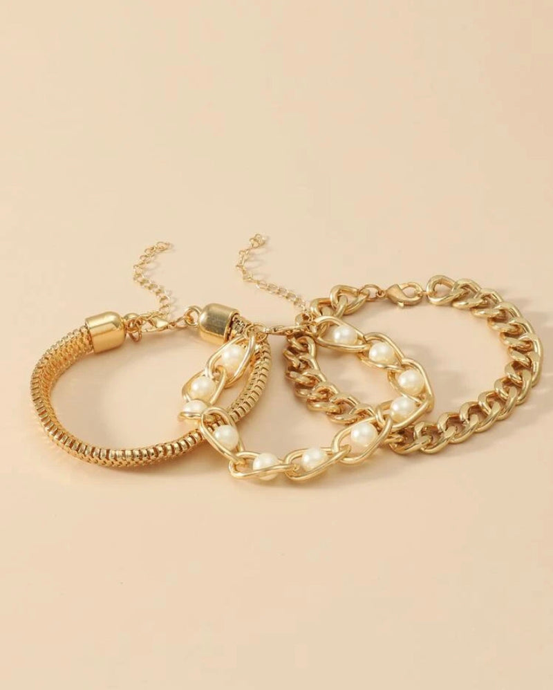 3pc Gold Pearl Bracelets